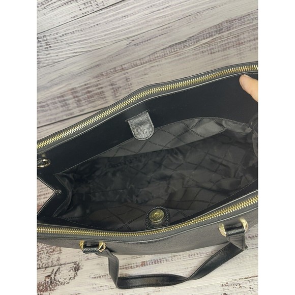 Michael Kors Houston Double Zip Crossgrain Leather Satchel NWOT Black Gold Color - Picture 11 of 16
